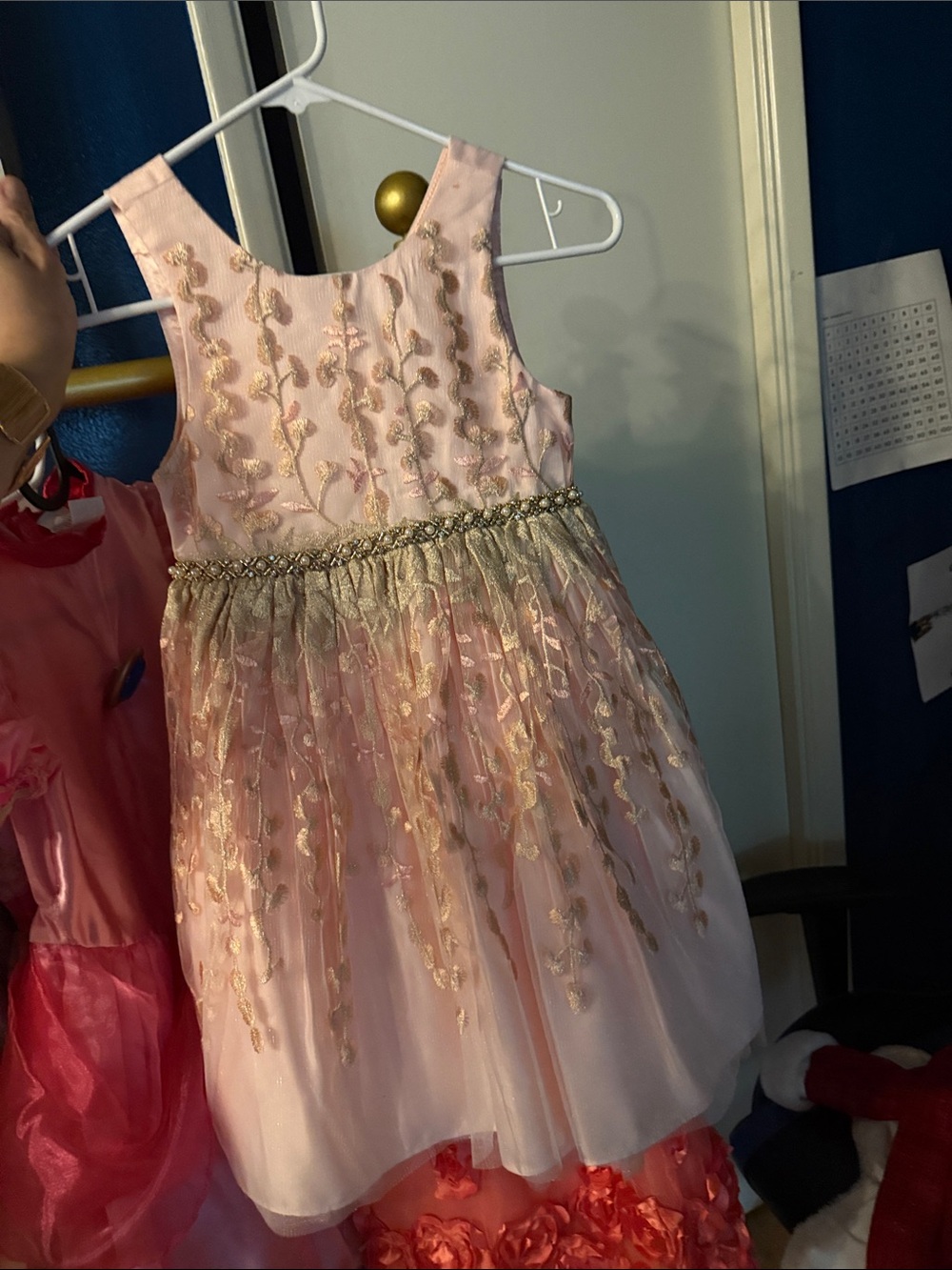 Pink & Gold Embroidered Tulle Flower Girl Dress
